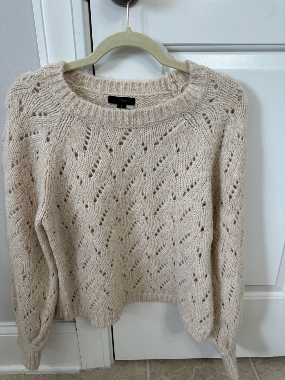 J. Crew Cream Open-Stitch Crewneck Sweater